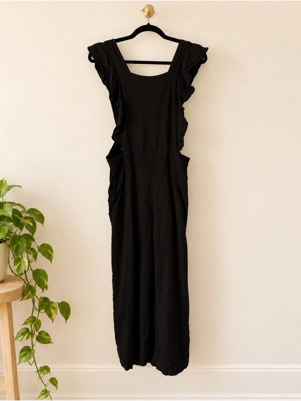 Zara Black Ruffle Overall Jumpsuit Size L